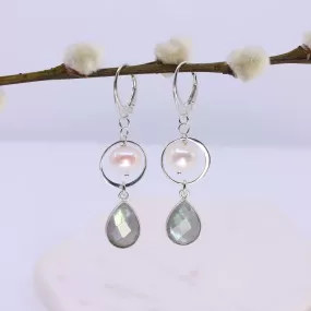 Silverton - Labradorite and Pearl Silver Drop Earrings