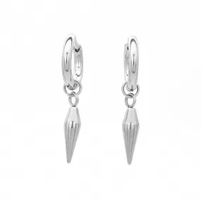 Stainless Steel Drop Spike Cone Huggie Hoop Earrings - Silver