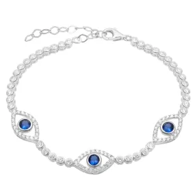 Sterling silver classic navy blue tennis eye bracelet