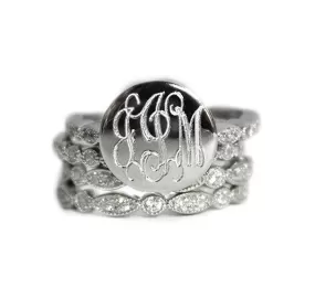 Sterling Silver CZ Monogram Stacking Ring