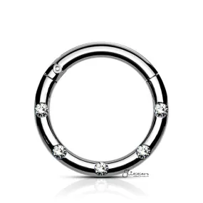 Surgical Steel Hinged Segment Hoop Ring with 5 Crystals - Silver