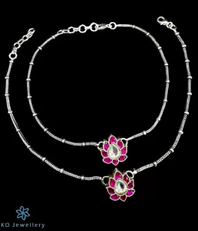 The Hinaya Lotus Silver Kundan Anklet