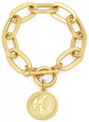 Thick link Bracelet with coin charm