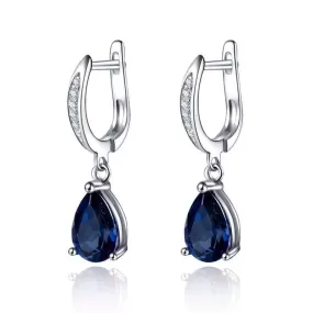 Trend Noble Blue CZ Sapphire Lady Dangle Drop Earrings