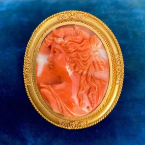 Victorian Carved Coral Cameo Pin