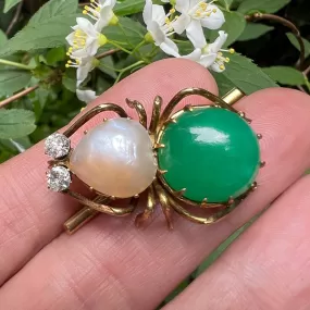 Vintage Diamond, Pearl & Green Stone Bug Pin