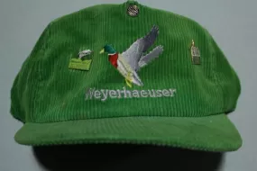 Weyerhaeuser Mallard Corduroy Vintage 80s Adjustable Back Snapback Hat w/ Pins