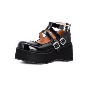 Women's Buckle Straps Platform Wedge Heels Shoes