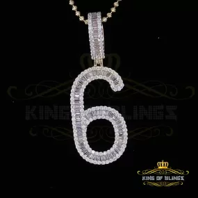 Yellow 925 Silver Baguette Numeric Number '6' Pendant 4.86ct Cubic Zirconia